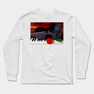 Red Rose And Black Violin Long Sleeve T-Shirt
